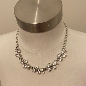 Silver Crystal Cluster Statement Necklace
